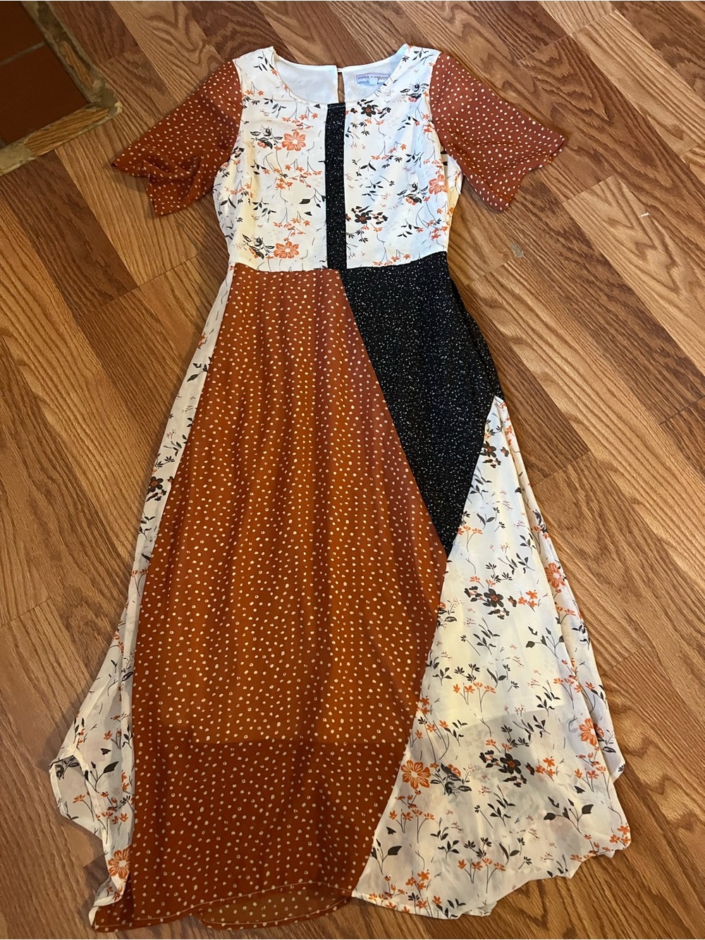 Piper & Scoot Rust & Floral Patchwork Midi Dress